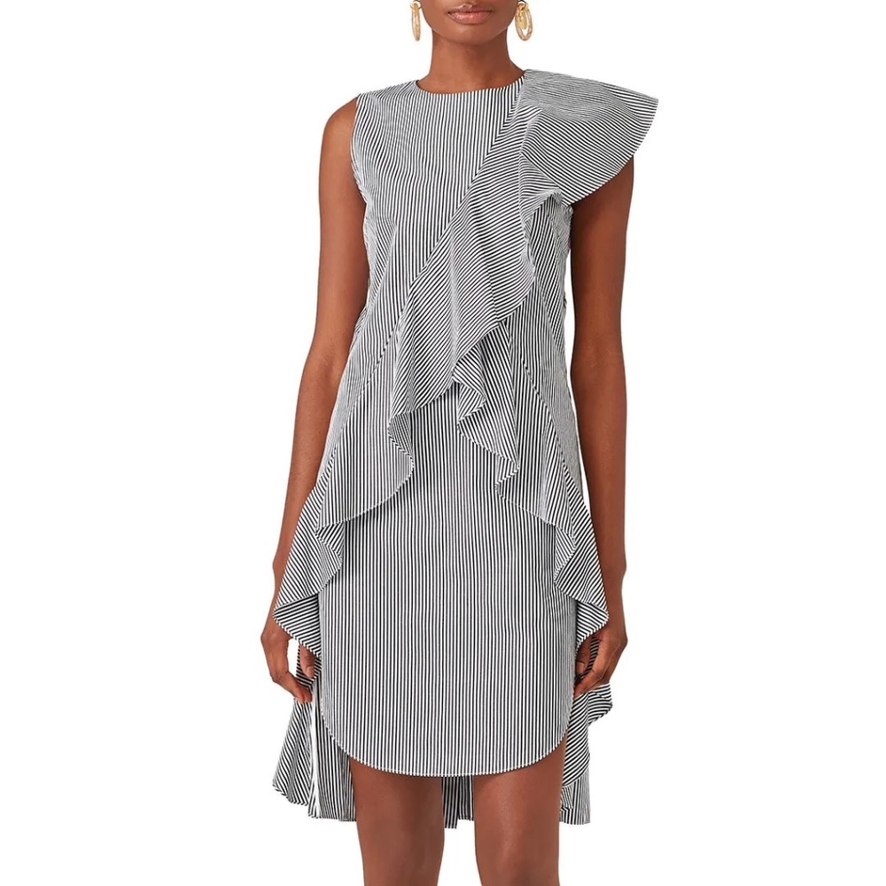 GOEN J Rent the Runway Black/White Striped Ruffle Dress sz 4 $473
